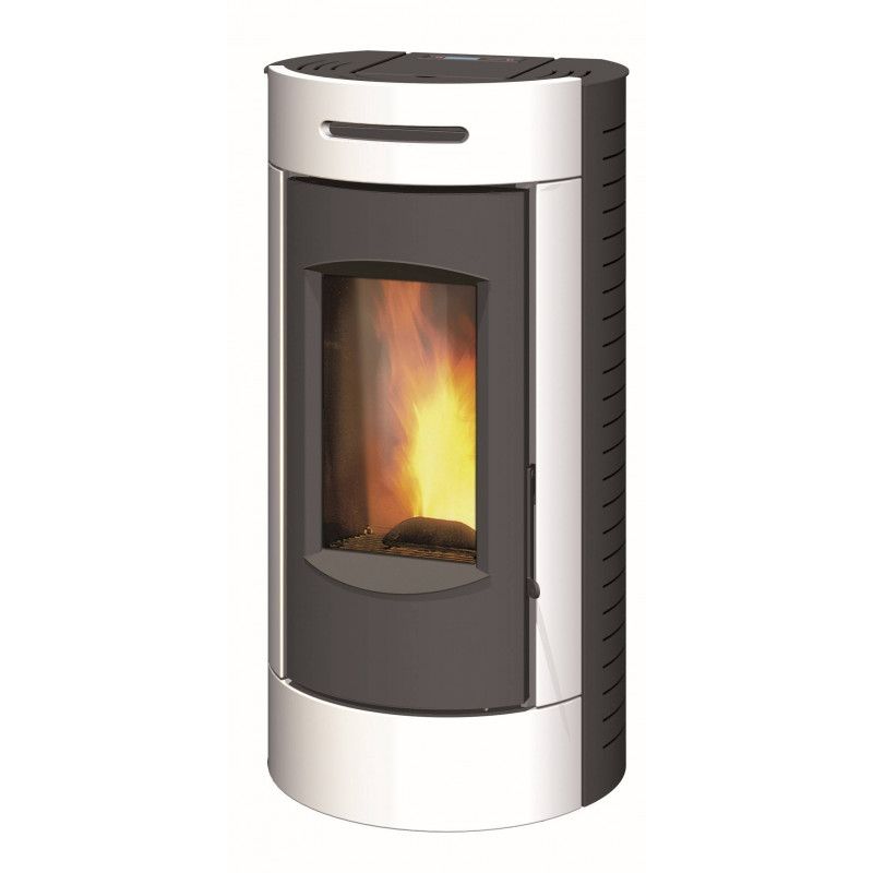 Poêle à granulés TANGARA IAC Blanc - Deville ref C077FC-01-IAC9 - 9 kW - Cylindrique - Raccordable circuit d'air frais