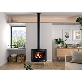 Poêle à bois - IKARI ZEN - Deville ref C077BK-10 - Pieds en bois - 9 kW