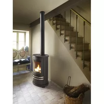 Poêle à bois ORENSE - Poêle cylindrique - Etanche - 8 kW - Finitions chromées - DEVILLE