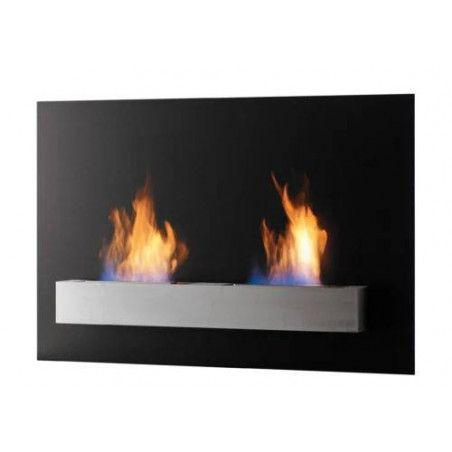 Cheminée RIVIERA DU GL - SAFRETTI - ref 100.600.711.01 - Double brûleur - Design minimaliste - Alu brossé et verre noir