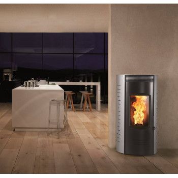 Poêle à granulés ROSELIN ID9 Gris - Deville ref C077FE-06-ID9-B - 9 kW - canalisable