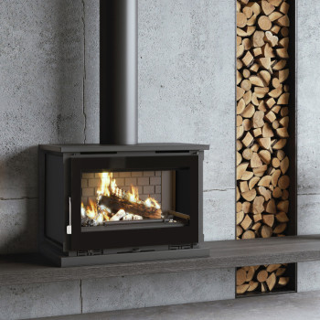 Poêle à bois  M-180 K - ref 701C38 - poêle à suspendre ou à poser - Exemple d'installation poser sur une étagère sur mesure