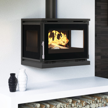Poêle à bois M-173 FK - Ref 701C27 - Poêle suspendu ou à poser - Trois côtés vitrés - Installation suspendue