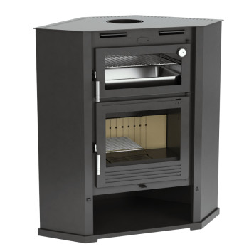 Poêle à bois M-107 RT - ref 701C55 - Poêle d'angle - Four inox - Bûcher - FM Calefaccion