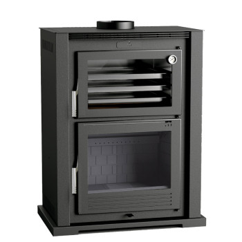 Poêle à bois HL-100 F - ref 706C05 - Poêle avec très grand four inox - Foyer fonte - Haut de gamme - FM Calefaccion
