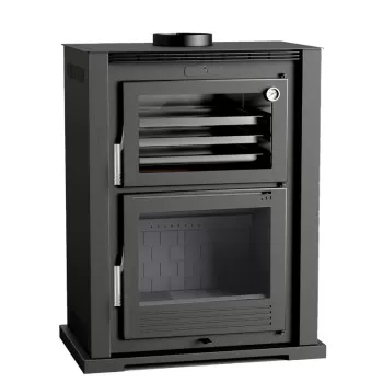Poêle à bois HL-100 F - ref 706C05 - Poêle avec très grand four inox - Foyer fonte - Haut de gamme - FM Calefaccion