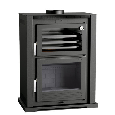 Poêle à bois HL-100 F - ref 706C05 - Poêle avec très grand four inox - Foyer fonte - Haut de gamme - FM Calefaccion