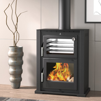 Poêle à bois HL-100 - ref 706C01 - Poêle avec très grand four inox -  Haut de gamme - FM Calefaccion - Exemple d'installation