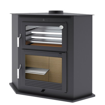 Poêle à bois HL-100 R - ref 706C09 - Poêle avec très grand four inox - Foyer vermiculite - Instillation en angle - Haut de gamme