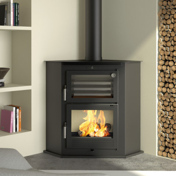 Poêle à bois HL-100 R - ref 706C09 - Poêle avec très grand four inox - Foyer vermiculite - Instillation en angle - Haut de gamme