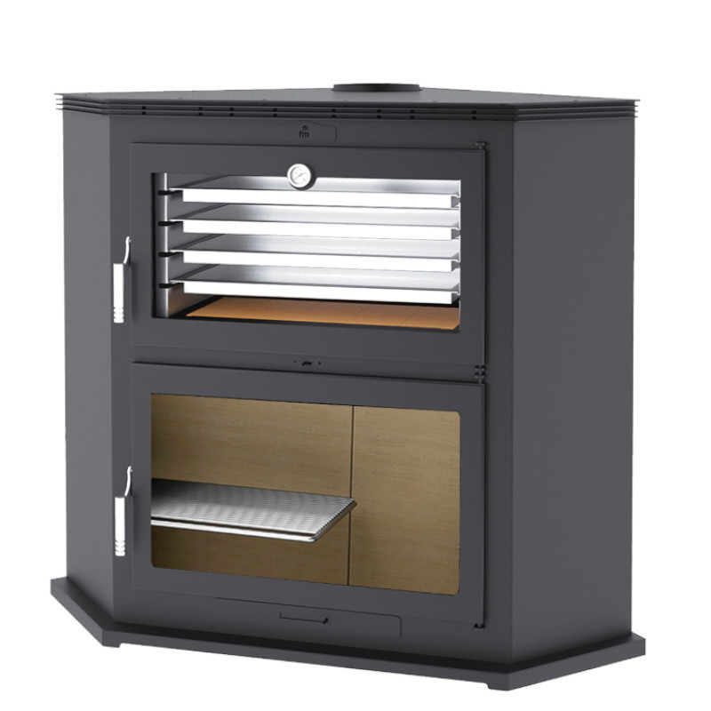 Poêle à bois HL-200 R - ref 706C11 - Poêle avec très grand four inox - Foyer vermiculite - Haut de gamme - installation en angle