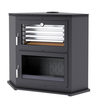 Poêle à bois HL-200 RF - ref 706C12 - Poêle avec très grand four inox - Foyer Fonte - Haut de gamme - installation en angle
