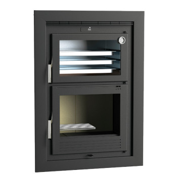 Poêle à bois à encastrer HLI-100 - ref 706C02 - Poêle avec très grand four inox - Foyer vermiculite - Haut de gamme