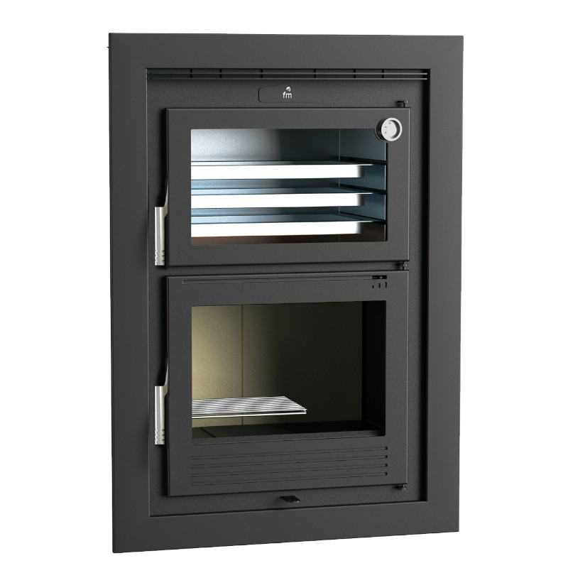 Poêle à bois à encastrer HLI-100 - ref 706C02 - Poêle avec très grand four inox - Foyer vermiculite - Haut de gamme