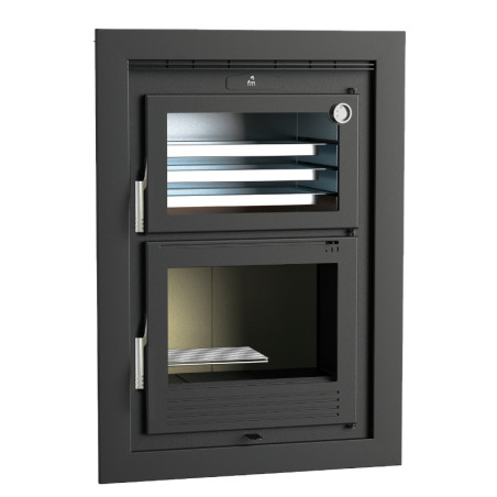 Poêle à bois à encastrer HLI-100 - ref 706C02 - Poêle avec très grand four inox - Foyer vermiculite - Haut de gamme