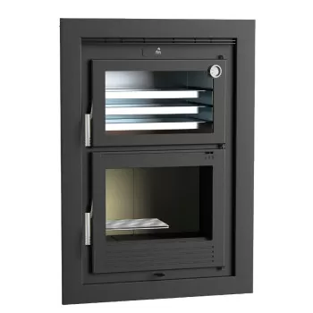 Poêle à bois à encastrer HLI-100 - ref 706C04 - Poêle avec très grand four inox - Foyer vermiculite - Haut de gamme