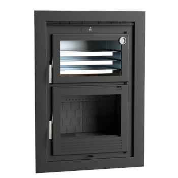 Poêle à bois à encastrer HLI-100 F - ref 706C08 - Poêle avec très grand four inox - Foyer fonte - Haut de gamme