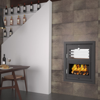 Poêle à bois à encastrer HLI-100 - ref 706C02 - Poêle avec très grand four inox - Foyer vermiculite - Haut de gamme