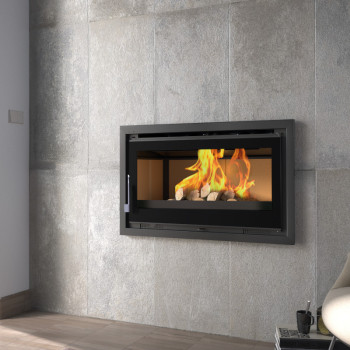 Insert à bois  IT-100 - ref 702C06 - 100 cm - 13.5 à 19 kW -  Foyer vermiculite - Image d'ambiance