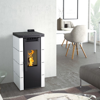 Poêle à granulés BP-100 - Ref  707C07 - Coloris blanc - 8.5 Kw - Exemple d'installation