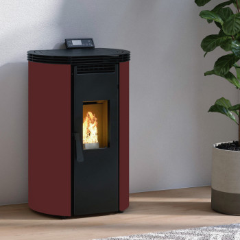Poêle à granulés BP-100 C - Ref  707C56 Coloris rouge - 8.5 Kw - Exemple d'installation