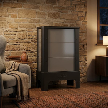 Poêle radiant électrique E30 S La Valmarecchia en céramique gris dans un intérieur moderne