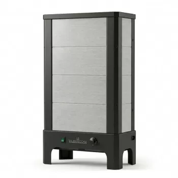 Poêle radiant électrique à accumulation E40 S La Valmarecchia en pierre ollaire stéatite et cadre acier noir