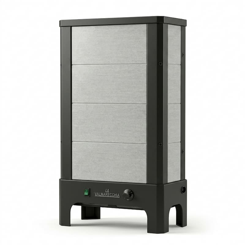Poêle radiant électrique à accumulation E40 S La Valmarecchia en pierre ollaire stéatite et cadre acier noir