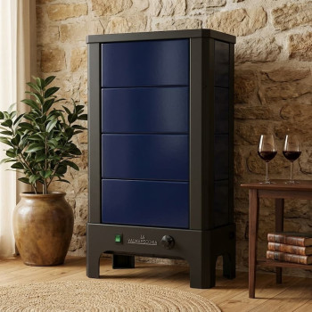 Poêle radiant électrique E40 S La Valmarecchia en céramique bleu dans un intérieur moderne