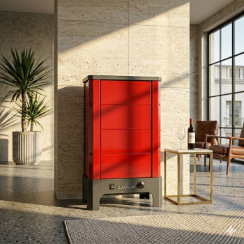 Poêle radiant électrique E40 SL La Valmarecchia en céramique rouge Ferrari dans un intérieur moderne