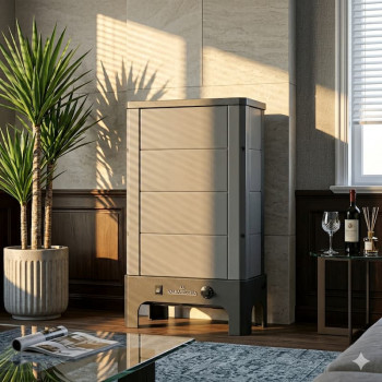 Poêle radiant électrique E40 SL La Valmarecchia en céramique gris dans un intérieur moderne