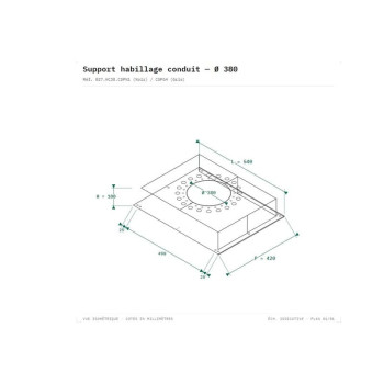 Schéma technique support habillage conduit Dixneuf Ø380 dimensions L540 P420 H100 mm