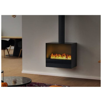 Cheminée Sogno 500 Safretti installée dans un salon moderne avec conduit décoratif