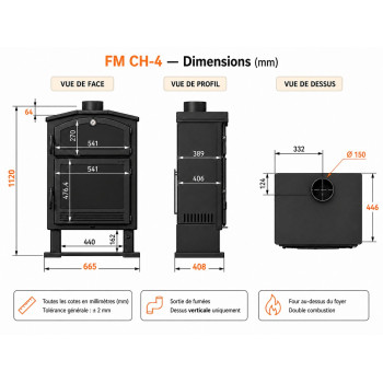 Poêle à bois avec four CH-4 FM - 9,5 kW classe A+