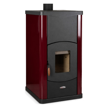 Poêle bouilleur bois hydro Italia 30N Idro LAMINOX IDRO bordeaux fond blanc