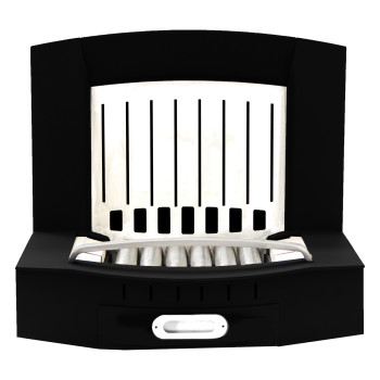 Insert ouvert FINOPTIM M250 pour cheminée ouverte, dosseret inox et briques réfractaires, fond blanc