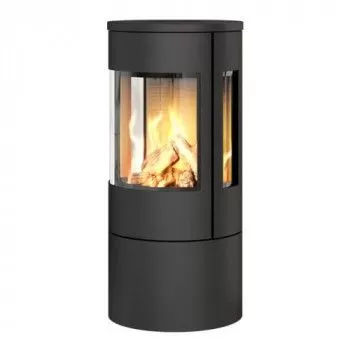 Poêle au gaz Viva L 100 - Noir - Plaque supérieure en acier haut - Vitres latérales - Cadre porte en acier - RAIS - Poele plus