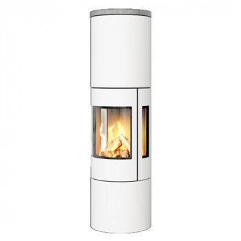 Poêle au gaz Viva L 160 - Blanc - Plaque supérieure en stéatite - Cadre porte en acier - Vitres latérales - RAIS - Poele plus